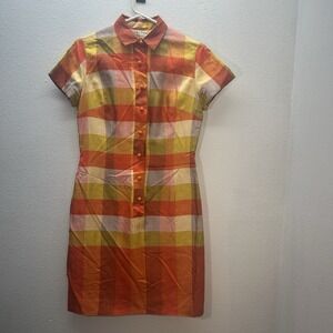 VTG 1960s Silk Plaid Sheath Dress Lily Liang Bangkok Dressmaker Mod Mini. XS / S